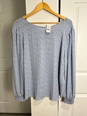 Loft Semi-sheer Long Sleeve Blouse Light blue With Daisies Size XL Career Casual